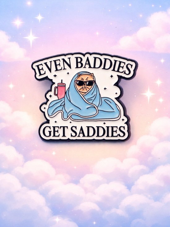 Accessories - Even Baddies Get Saddies Enamel Pin - Blue Blanket Cat
